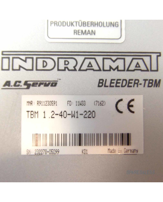 INDRAMAT AC Servo Bleeder TBM 1.2-40-W1-220 R911230591 REM
