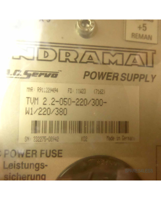 INDRAMAT AC Servo Power Supply TVM2.2-050-220/300-W1/220/380 R911229494 REM