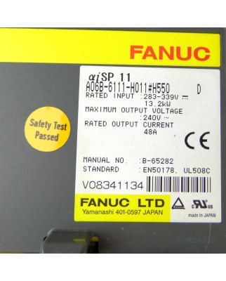 Fanuc Spindle Amplifier Module A06B-6111-H011#H550 Vers.D...