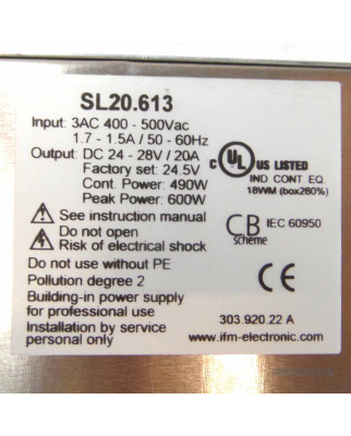 ifm Netzteil SL20.613 DN2134 GEB