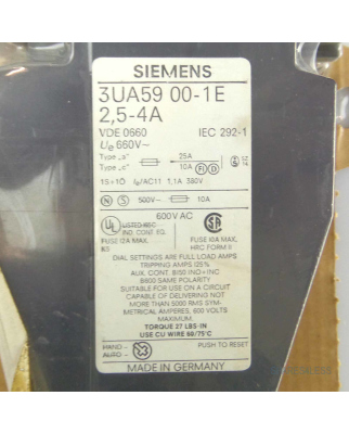 Siemens Überlastrelais 3UA5900-1E 2,5-4A OVP