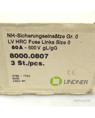 Lindner Sicherungseinsatz 8000.0807 80A/~500V (3Stk) OVP