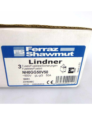 Lindner Sicherungseinsatz NH0GG50V50 50A/~500V (3Stk) OVP