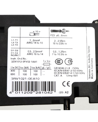 Siemens Leistungsschalter 3RV1021-0EA10 OVP