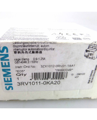 Siemens Leistungsschalter 3RV1011-0KA20 OVP