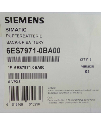 Simatic S7 Pufferbatterie 6ES7971-0BA00 OVP