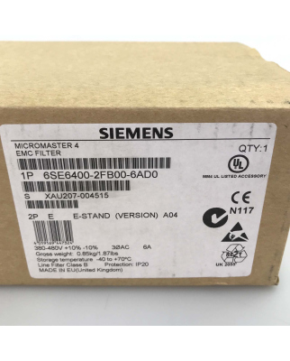 Siemens Micromaster 4 EMC Filter 6SE6400-2FB00-6AD0 OVP