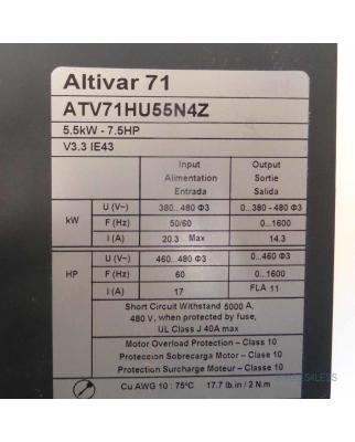 Schneider Electric Frequenzumrichter ALTIVAR 71 ATV71HU55N4Z 806472 OVP