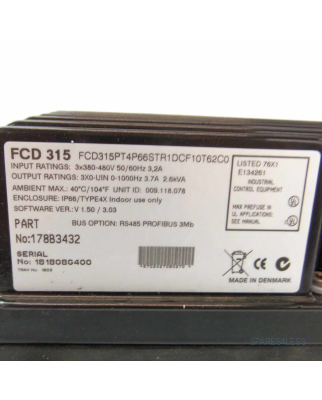 Danfoss Frequenzumrichter FCD 315 FCD315PT4P66STR1DCF10T62C0 178B3432 GEB