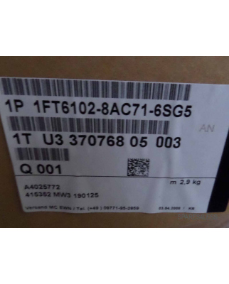 Siemens Synchron-Servomotor 1FT6102-8AC71-6SG5 OVP