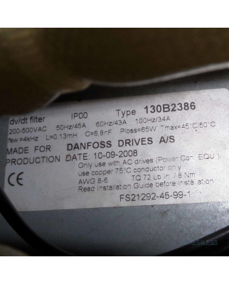 Danfoss dv/dt filter IP00 Type 130B2386 OVP