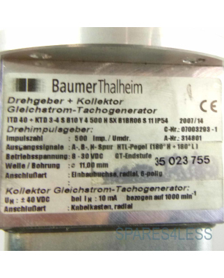 Baumer Thalheim Tachogenerator ITD40+KTD3-4SB10Y4500HSXB1BR06S11IP54 GEB