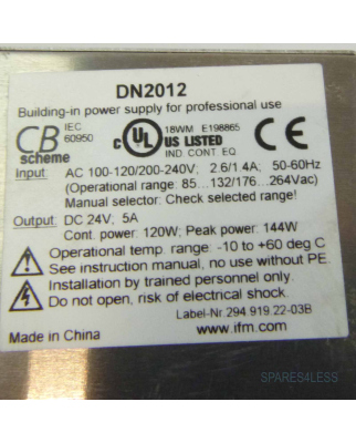 IFM Power Supply DN2012 AC115/230V 50-60Hz GEB