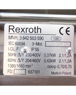Rexroth Drehstrommotor MNR 3842503590 0,37kW/0,42kW OVP