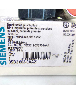 Siemens Drucktaster 3SB3603-0AA21 OVP