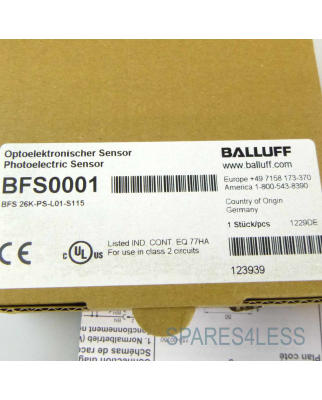 Balluff optoelektronischer Sensor BFS 26K-PS-L01-S115 OVP