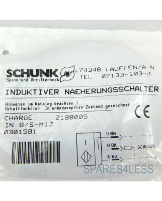 SCHUNK Induktiver Näherungsschalter IN 8/S-M12 0301581 OVP