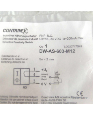 CONTRINEX Induktiver Näherungsschalter DW-AS-603-M12...