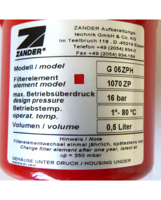 Zander Filterelement G05ZPH 1070ZP NOV