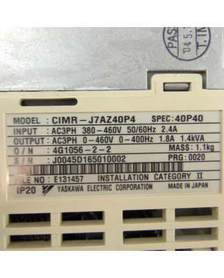 Omron Frequenzumrichter VS mini J7 CIMR-J7AZ40P4 1,4kVA GEB