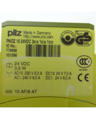 Pilz Sicherheitsschaltgerät PNOZ 15 24VDC 3n/o 1n/o...