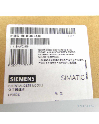 Simatic S7 ET200 6ES7 138-4FD00-0AA0 SIE