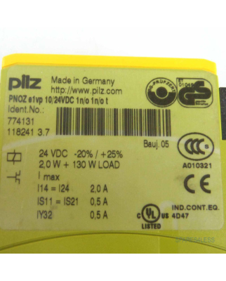 Pilz Sicherheitsschaltgerät PNOZ e1vp 10/24VDC 1n/o 1n/o t 774131 GEB