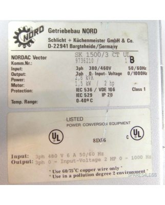 NORDAC Vector Frequenzumrichter SK 1500/3 CT UL 1,5 kW GEB