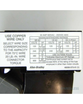 Allen Bradley Disconnect Switch 1494F-D30 NOV