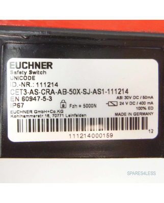 Euchner Sicherheitsschalter CET3-AS-CRA-AB-50X-SJ-AS1-111214 111214 FX OVP