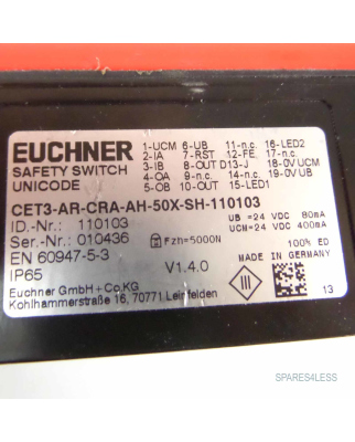 Euchner Sicherheitsschalter CET3-AR-CRA-AH-50X-SH-110103 110103 GP V1.4.0 OVP