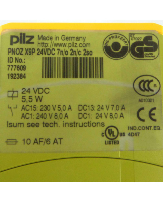 Pilz Not-Aus-Schaltgerät PNOZ X9P 24VDC 7n/o 2n/c 2so 777609 GEB