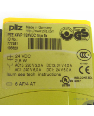 Pilz Sicherheitsschaltgerät PZE X4VP 1/24VDC 4n/o fix 777581 GEB