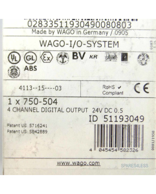 WAGO Digital Ausgangsklemme ITEM-NO: 750-504 SIE