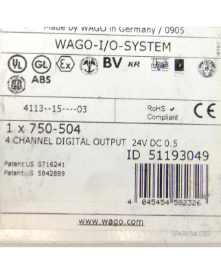 WAGO Digital Ausgangsklemme ITEM-NO: 750-504 OVP