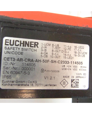Euchner Sicherheitsschalter CET3-AR-CRA-AH-50F-SH-C2333-114505 114505 V1.2.1 GEB