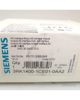 Modulo AS-i SlimLine Siemens 3RK1400-1CE00-0AA2 - Usato Ma Funzionante