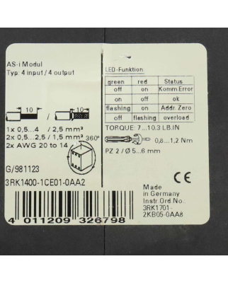 Siemens AS-Interface Modul 3RK1400-1CE01-0AA2 GEB