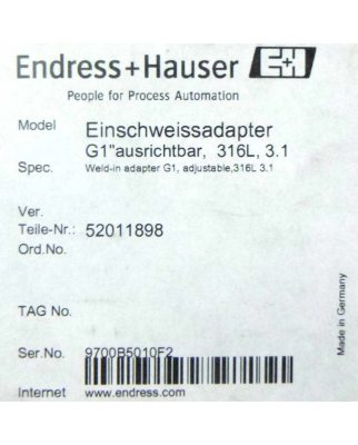 Endress+Hauser Einschweissadapter 52011898 OVP