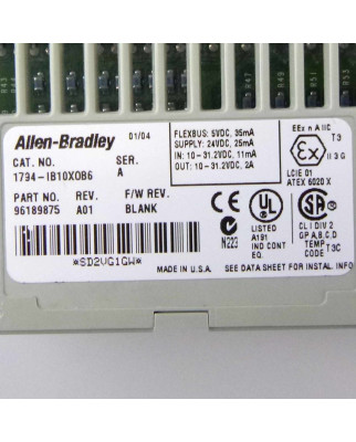 Allen Bradley Input Output Combo 24 VDC 1794-IB10XOB6 Ser. A 96189875 GEB