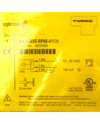 Turck Induktiver Sensor Ni4U-Q8SE-RP6X-V1131 4635820 OVP