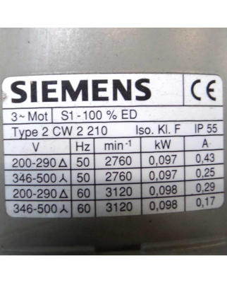 Siemens Niederspannungsmotor 1LA7113-4AA10-Z + 2CW2210 + 1XP8001-1/1024 NOV