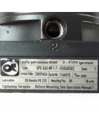 alpha Getriebe SPG 060-MF1-7-10/060S02 Ratio: 7  GEB