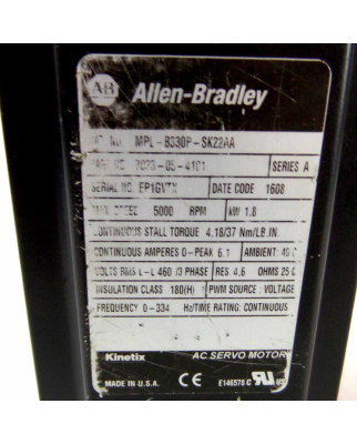 Allen Bradley Servo Motor MPL-B330P-SK22AA Ser.A GEB