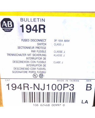 Allen Bradley Trennschalter 194R-NJ100P3 Ser. B OVP