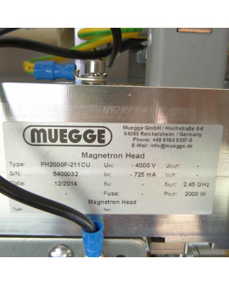 Muegge Magnetron Head PH2000F-211CU 2,45 GHz NOV