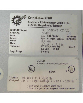 NORDAC Vector Frequenzumrichter SK 5500/3 CT UL 5,5 kW GEB