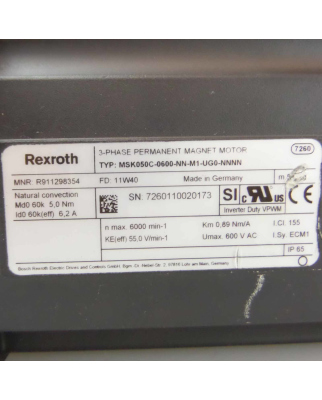 Rexroth Servomotor MSK050C-0600-NN-M1-UG0-NNNN R911298354 NOV