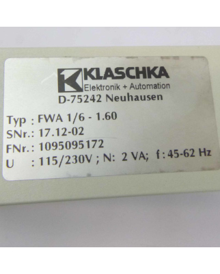 KLASCHKA Auswertegerät FWA 1/6 - 1.60 17.12-02 GEB