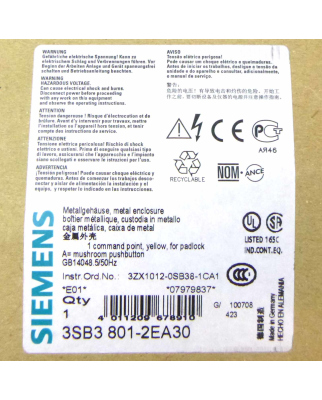 Siemens Gehäuse für Befehlsgeräte 3SB3801-2EA30 OVP